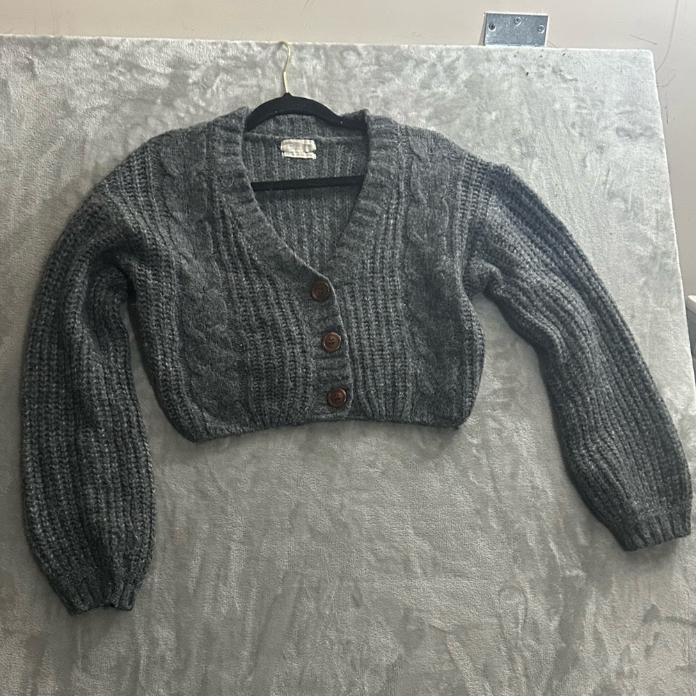 Urban Outfitters Lolli Gray Cable Knit Cardigan